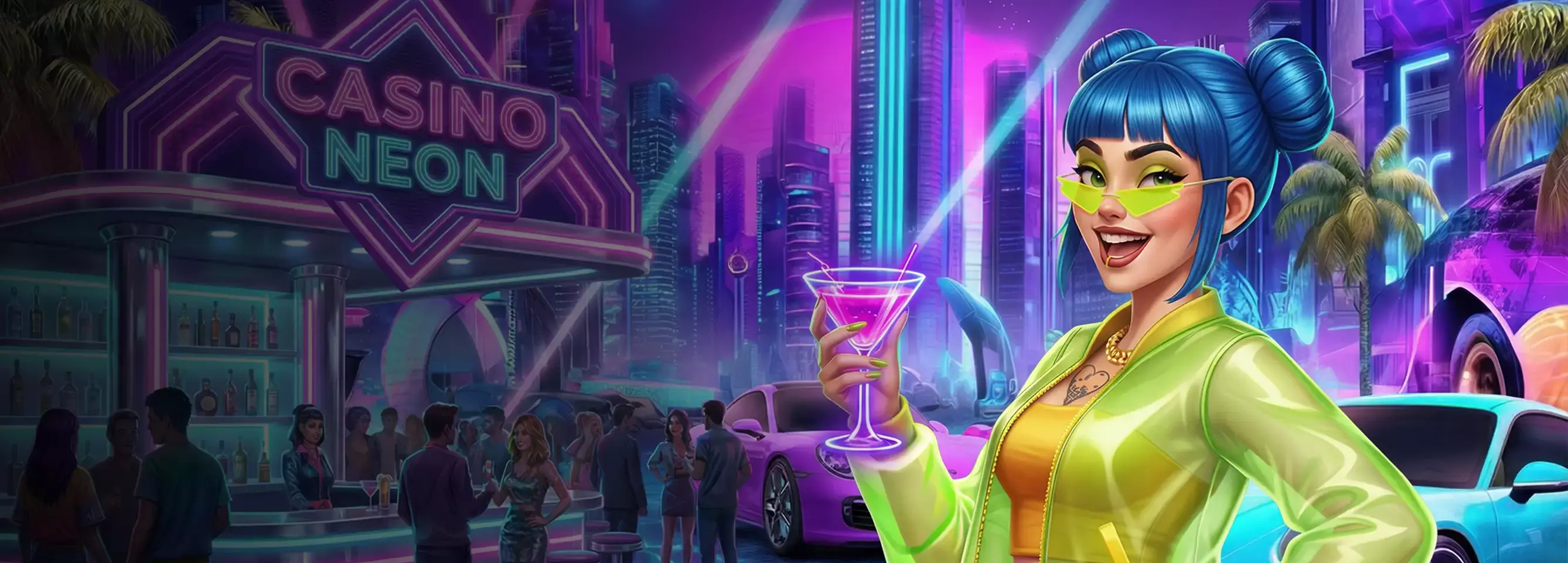 SlotRave neon nightlife casino banner